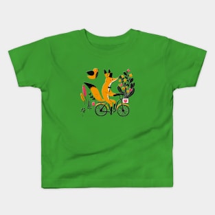 Fancy Mister Foxly Meets A Feathered Friend Kids T-Shirt